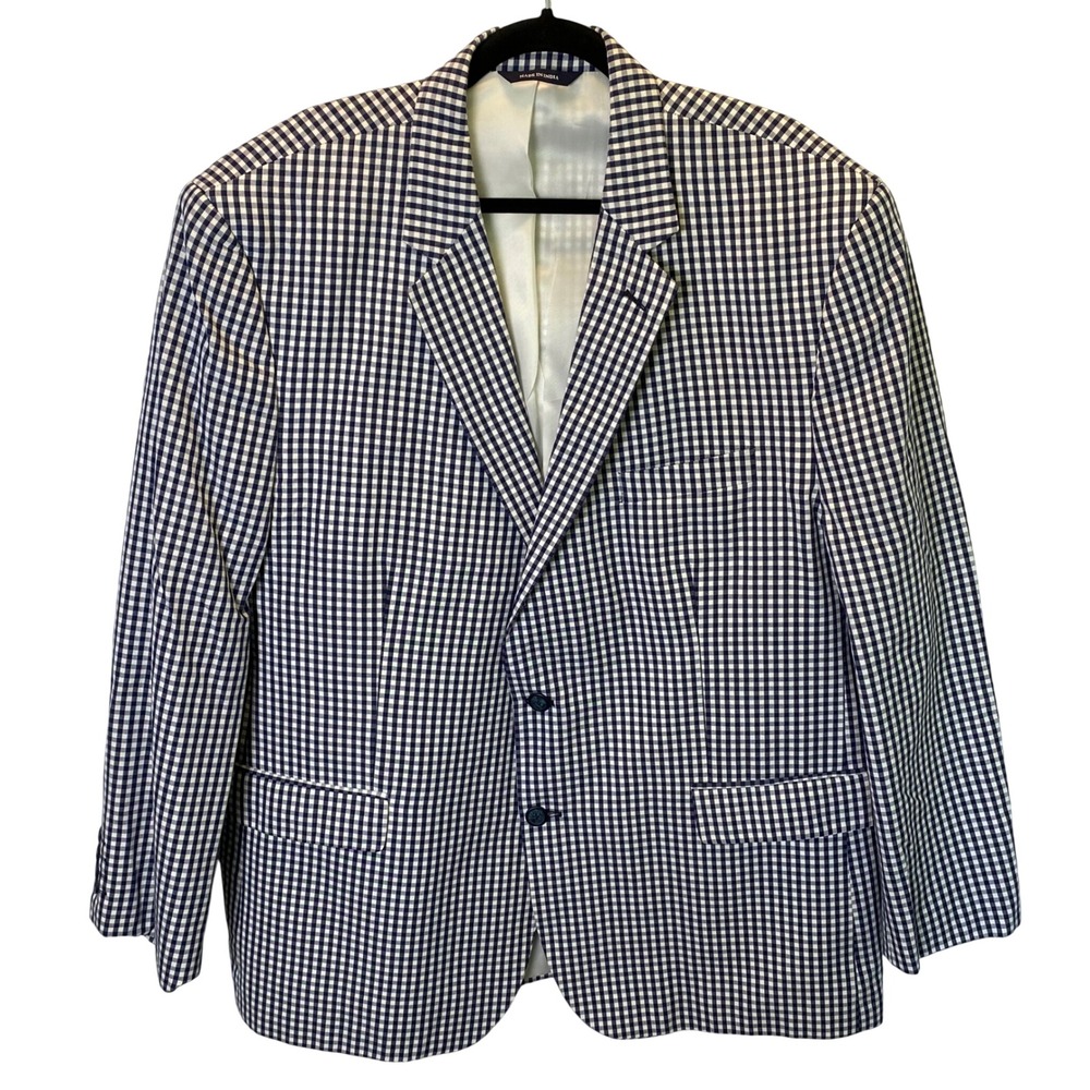 Croft & Barrow‎ Gingham Blazer Mens 50R Navy Blue Cotton Essential Classic Fit